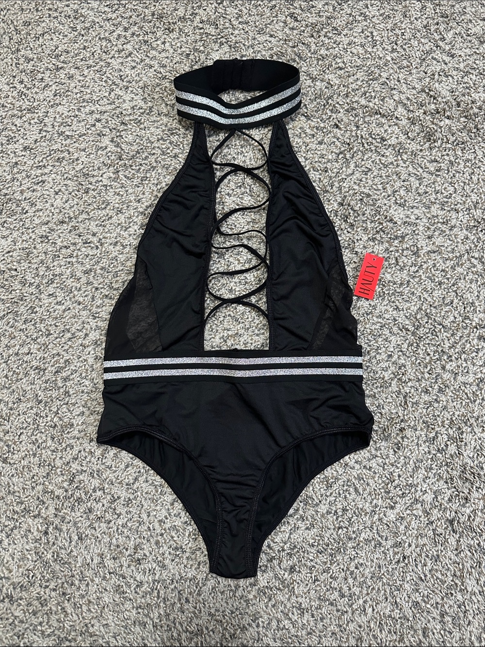 Black Lace-Up Halter Lingerie